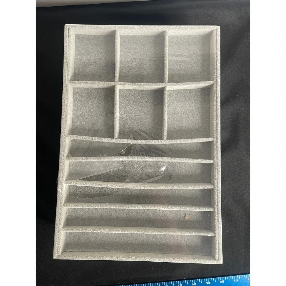 Grey Velvet Stackable Jewelry Organizer Trays 4 Piece Set Drawer Insert Storage